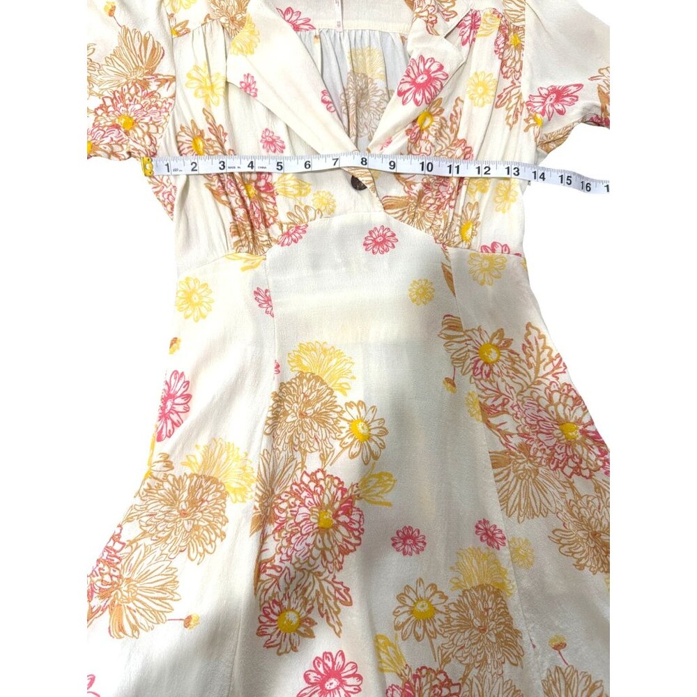 Free People Hawaii Mini Dress Cream Floral Print Short Sleeve Collared Size XS - Picture 6 of 9